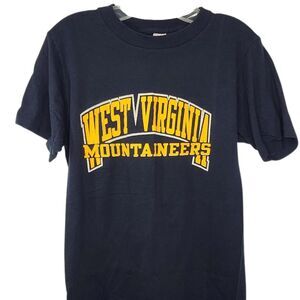 Champion West Virginia T-Shirt Vintage Single Stitch Blue Yellow Large USA WVU
